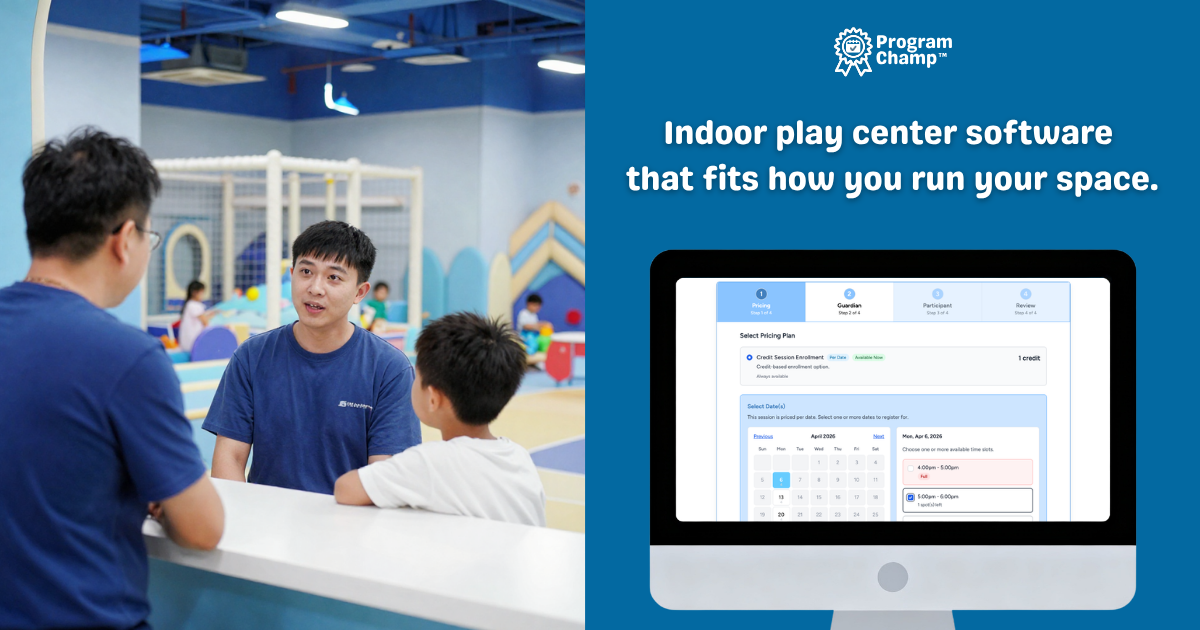 Open play scheduling and indoor play center registration software