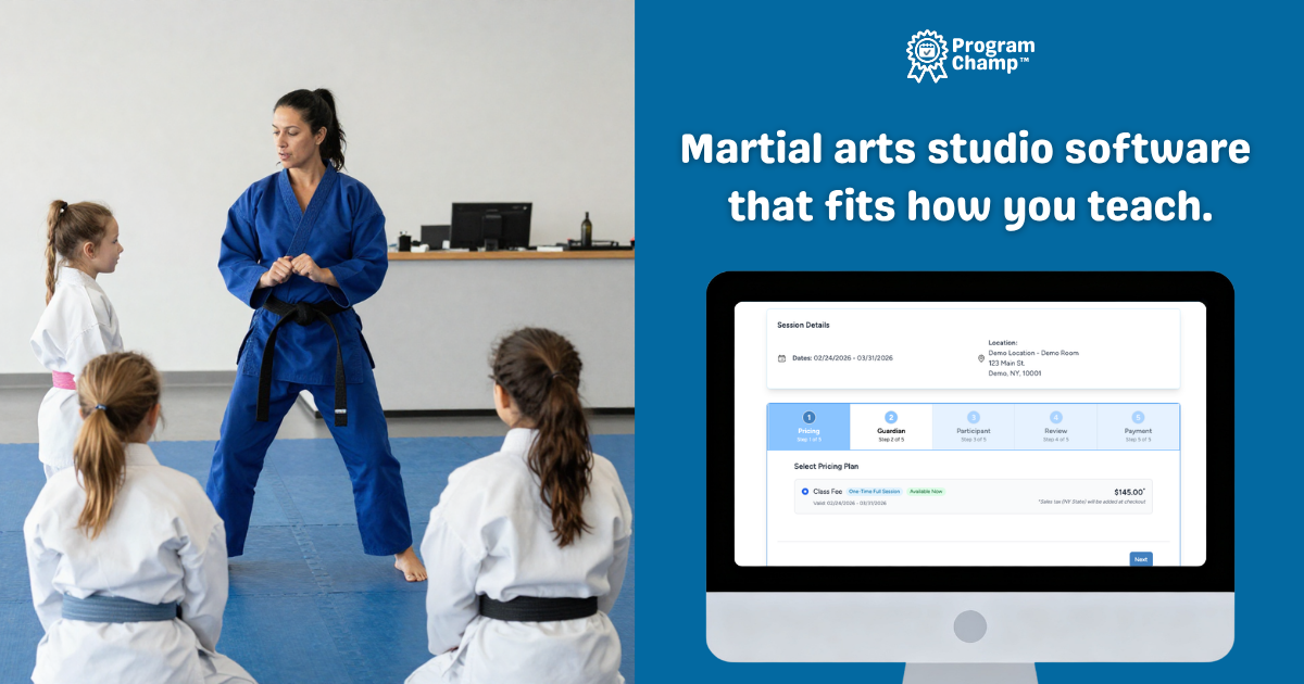 Martial arts class scheduling and registration software for karate and taekwondo schools